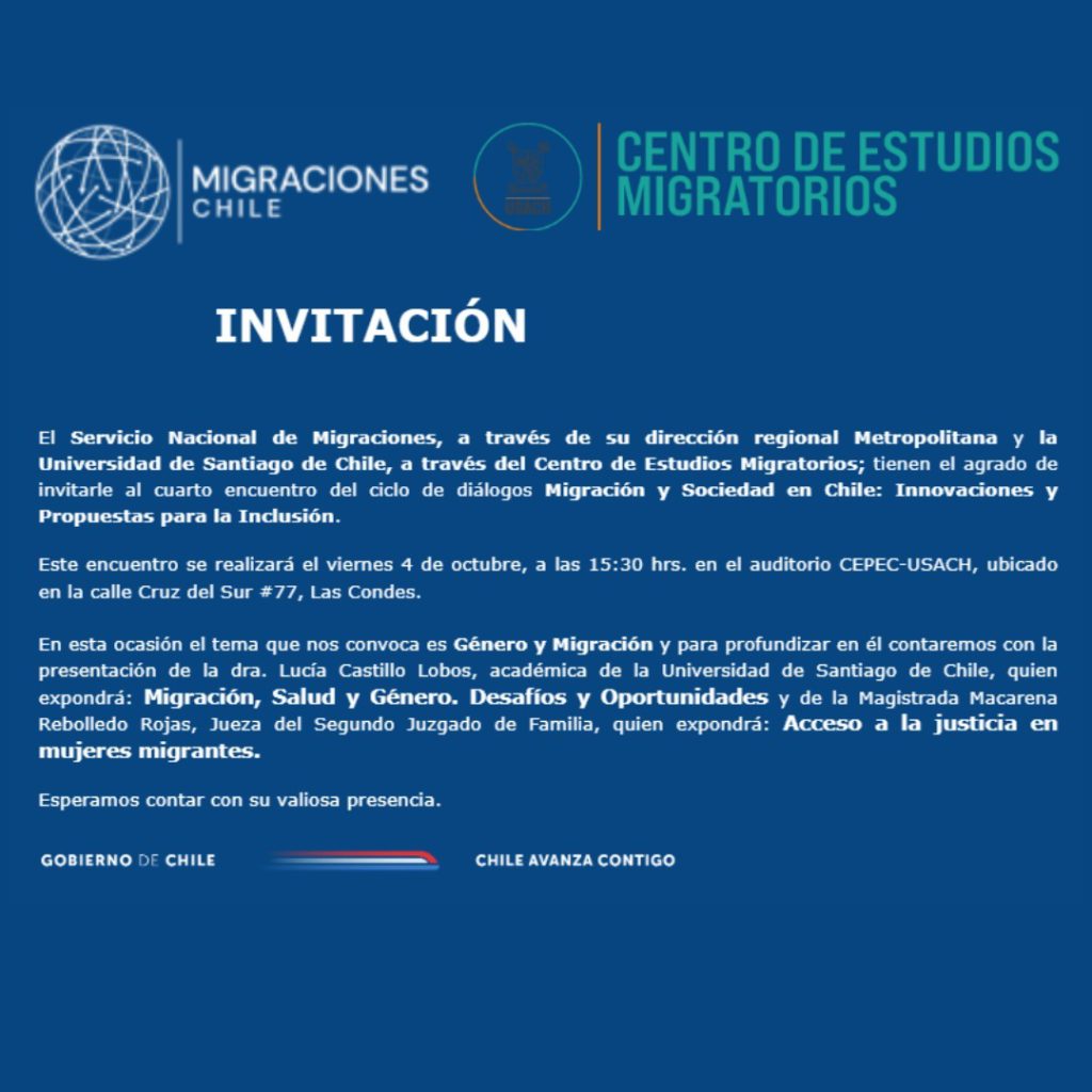 Ciclo de diálogos · Migración y Sociedad en Chile · Innovaciones y Propuestas para la Inclusión