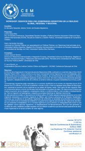 Dic 19 · WORKSHOP ·  DESAFIOS PARA UNA GOBERNANZA MIGRATORIA EN LA REALIDAD GLOBAL, REGIONAL Y NACIONAL
